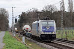 Rpool 186 300-0 in Diensten von RTB Cargo auf der Hamm-Osterfelder Strecke am BÜ km 66,7 Kerstheiderstr. 23.3.2023