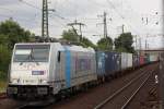 Railpool/Metrans E186 291 am 8.8.13 mit einem Containerzug in Wunstorf.