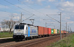 186 289 zog am 08.04.16 einen Containerzug durch Rodleben Richtung Magdeburg.