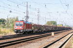 187 143-3 DB Cargo mit einem leeren Autotransportzug in Priort und fuhr weiter in Richtung Golm. 18.09.2018