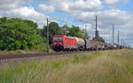 Mit einem gemischten Güterzug passiert 187 181 auf dem Weg zum Rbf Halle(S) am 11.07.20 Braschwitz.