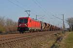 Mit einem gemischten Güterzug rollte 187 145 am 23.02.21 durch Greppin Richtung Dessau.