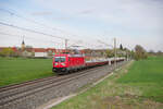 187 156 DB Cargo mit einem Schwellenzug bei Uffenheim Richtung W�rzburg, 20.04.2022