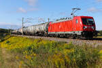 187 184 der DB Cargo mit einem Kesselzug bei Vierkirchen am 22.08.2026.