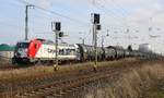 EP Cargo 187 086 mit Kesselwaggons am 14.02.2019 auf Gleis 3 im Bf Anklam. Standort Grünfläche Hafenstrasse.