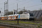 Lok 187 001-3 durchf�hrt am 09.03.2026 den Bahnhof Pratteln.
