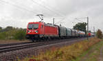 187 162 führte am 25.09.19 einen gemischten Güterzug durch Jeßnitz Richtung Bitterfeld.