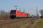 187 175 und 187 184 führten am 23.02.21 einen gemischten Güterzug durch Greppin Richtung Dessau.