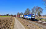 187 321 mit einem KLV am 12.03.2022 bei Langenisarhofen.