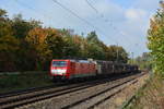189 069-8 zog am 19.10.2018 einen Güterzug aus Schiebewandwagen und Stahlwagen durch Grevenbroich Erftwerk gen Köln.