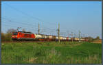 189 015-1 beschleunigt nach der Überholung durch einen IC ihren Containerzug wieder. (bei Wellen, 07.04.2019)