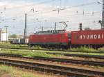 Nachschu von 189 007-8 mit Containerzug beim durchfahren vom Gterbahnhof Dresden.27.07.07.