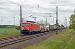 Am 08.05.22 schleppte die erstgebaute Maschine der Reihe 189 einen Bertschi-Containerzug durch Wittenberg-Labetz Richtung Dessau.