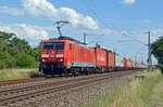 Am 26.06.22 führte 189 056 einen Containerzug durch Greppin Richtung Dessau.