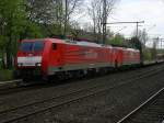 BR 189 089-6 und 189 104 mit GZ in Richtung Wanne Eickel.(23.04.2008)