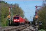 189 009 & 189 027 befrdern am Morgen des 03.05.08 die sehr stark versptete Sdl. namens CFA 63151 von Lichtenfels nach Kornwestheim Rbf, aufgenommen am Km 78 der Remsbahn (KBS 786) an der Goldshfer Doppelformsignaleinfahrt.