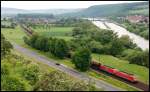 Eine Doppeltraktion der Baureihe 189 zieht einen Gterzug in Richtung Gemnden. Aufgenommen im Mai 2008 bei Karlstadt.