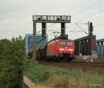 189 005-2 rollt am 20.08.09 mit einem Kalizug aus Hohe Schaar ber die Sderelbbrcken Richtung Hamburg-Harburg.