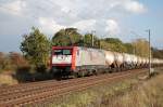 E 189 093  Veolia  mit einem Kesselwagenganzzug am 04.10.2009 kurz vor berquerung des Mittellandkanals bei Peine