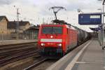 189 003-7 unterwegs mit einem Kesselwagenzug nach Stendell am 09.04.2010 in Angermnde