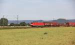 189 019 mit gemischtem Gterzug in Fahrtrichtung Norden. Im Hintergrund rechts der Leuchtberg von Eschwege mit Bismarkturm. Aufgenommen am 28.06.2011 bei Strahlshausen.