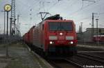 189 003-7 mit einem Containerzug in Stendal Richtung Magdeburg unterwegs. 11.01.2012