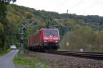 189 003 fhrt mit einem Containerzug in Richtung Bad Schandau. 04.10.2012
