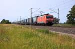189 020-1 DB Schenker Rail Deutschland AG mit dem KLV  LKW Walter  in Vietznitz und fuhr in Richtung Nauen weiter. 09.07.2013