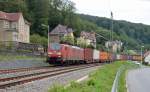 189 016 fhrte am 03.07.13 einen Containerzug durch Knigstein Richtung Decin.