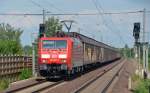 189 062 fuhr mit einem Schiebewandwagenzug am 12.07.13 durch Bennewitz Richtung Leipzig.
