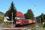 189 015 mit einem Containerzug nach Tschechien bei Strand am ersten Septembersamstag 2013