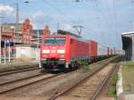 Am 21.04.2014 kam 189 017 mit einem Metrans Containerzug aus Richtung Magdeburg nach Stendal und fuhr weiter über Wittenberge nach Hamburg.