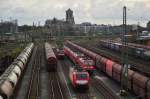 Brückenblick auf den Neusser Güterbahnhof.