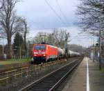 189 009-4 DB kommt durch Kohlscheid aus Richtung Aachen-West,Laurensberg,Richterich  mit einem langen Kesselzug aus Antwerpen-Kanaaldok(B) nach Millingen und fährt in Richtung  Herzogenrath,Hofstadt,Finkenrath,Rimburg,Übach-Palenberg,Zweibrüggen,Frelenberg,Geilenkirchen,Süggerrath,Lindern,Brachelen,Hückelhoven-Baal,Baal,Erkelenz,Herrath,Beckrath,Wickrath. 
Aufgenommen von Bahnsteig 2 in Kohlscheid. 
Bei Sonne und Wolken am Kalten Nachmittag vom 11.2.2016.