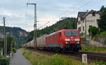 Am Abend des 12.06.16 beförderte 189 062 einen Continental-Zug durch Stadt Wehlen Richtung Dresden.