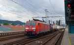 189 062 zog am 15.06.16 einen Containerzug durch Decin Richtung Bad Schandau.