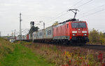 189 062 schleppte am 29.10.16 einen Containerzug durch Zeithain Richtung Dresden.