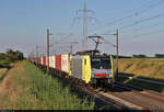 Containerzug mit 189 205-8 (Siemens ES64F4-205) schleicht sich an das Vorsignal der Blockstelle (Bk) Braschwitz Richtung Halle (Saale) heran.