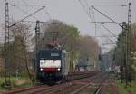 189 282 mit einem Gterzug als Umleiter Richtung Venlo bei Breyell an Km 14.1, 24.4.10