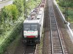 189 104 von MRCE dispolok kommt mit einem Containerzug fhrt durch Bad Honnef auf der Strecke Koblenz-Kln.