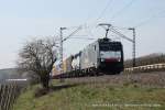 ES 64 F4 - 999 (ERS Railways) fhrt am 12. Mrz 2011 um 13:17 Uhr mit einem Gterzug durch Erbach (Rheingau)