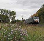 189 840 (ES 64 F4-840) mit Containerzug in Fahrtrichtung Sden. Aufgenommen am 05.10.201 am B bei Reckershausen.