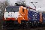 Die HUSA im Portrait:HUSA ES 64 F4-996 am 14.1.12 mit einem Containerzug aus Duisburg-Rheinhausen bei der Durchfahrt durch Voerde.