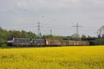 MRCE ES 64 F4-111 zog am 4.5.12 die ES 64 F4-088 (beide i.E.fr Captrain Italia) und einen Papierzug durch Ratingen-Lintorf.