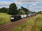 Die ES 64 F4-151 mit einem Containerzug am 21.07.2012 unterwegs bei Kunowice.