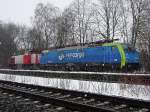 Sichtungsbild einer polnischen E-Lok auf der nicht elektrifizierten Sdbahn - ES 64 F4-804 der PKP cargo am 15.02.2013 in Langenschemmern.