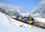 189 912 + 185 662 mit Ekol-KLV 41855 nach Triest am 23.02.2013 bei Angertal.