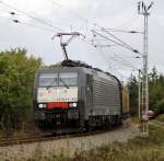 189 927-7 mit einem Ganzzug von Rostock-Seehafen nach Treviso(Italien)bei Durchfahrt in der Gterumgehung Hhe Rostock Hbf.15.09.2013 