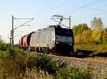 Am 12.10.2015 kam 189 455 von der DB (MRCE Dispolok) aus Richtung Wittenberge und fuhr weiter in Richtung Stendal .