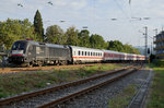 DB Autozug: Autozug Hamburg-Altona - Lörrach mit MRCE Dispolok TAURUS ES 64 U2-001 in Lörrach am 9. September 2016.
Foto: Walter Ruetsch